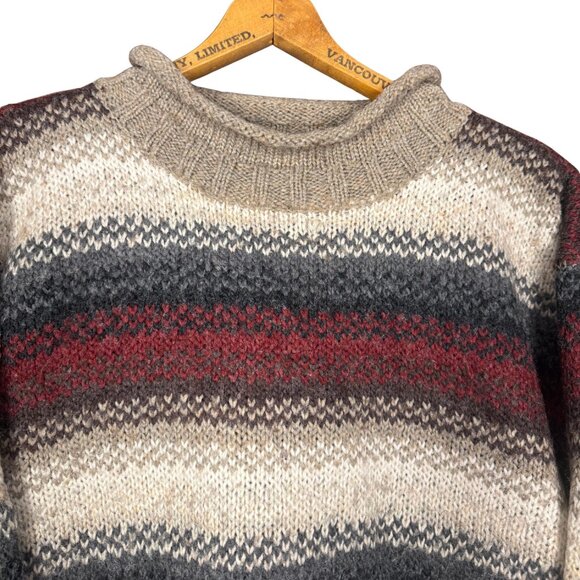 Vintage 90s Cabincore Knit Sweater, Cozy Striped Wool Blend, Earth Tone Pullover - Picture 4 of 7